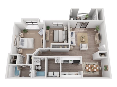 Floor plan for 2 beds, 2 baths, 1013 sqft